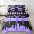thumbnail image 1 of Cheerleading Twin Comforter Set 7PcsDance Themed Bedding Comforter Sets, Dreaming Glitters Bed in a Bag Purple Black Bedding Set, Bling Stars Bed Sheets Set Girly Sequins Sparklings Bedroom Decoration, 1 of 4