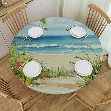 

PALNKART Palm Trees Flowers Round Tablecloth | Stain-Resistant & Washable | Indoor Outdoor Restaurant Wedding Party Decor | Full Width Single-Sided Printing 46 -50