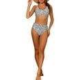 thumbnail image 2 of Conjuntos de bikini de tankini de cintura alta de leopardo para mujer de 2 piezas, parte superior de escote redondo, parte inferior de control de abdomen, trajes de baño impresos en leopardo mediano, 2 of 5