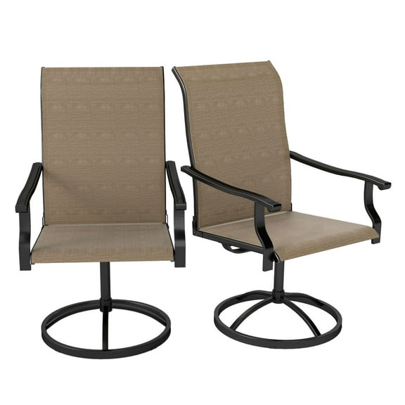 Patio Swivel Chairs Set of 2, High Back Outdoor Dining Chairs All-Weather Mesh Brown for Backyard Porch Garden