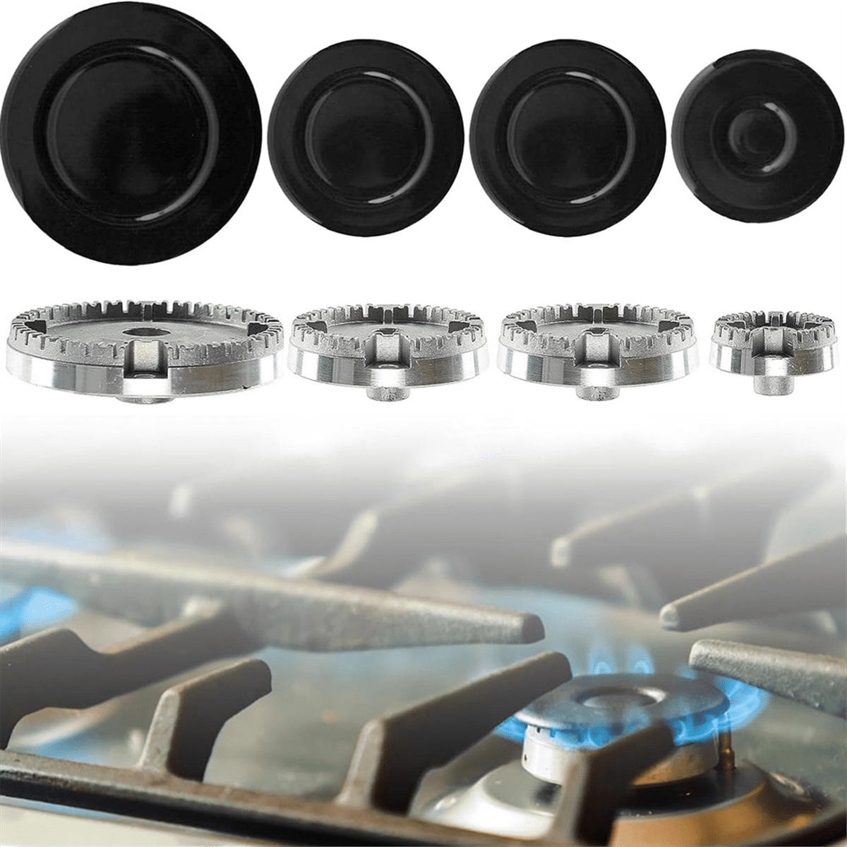 Universal Burner Crown Flame Cap Oven Cooker Hob Gas for ,Flame Burner Cap Crown Fits All Between Sizes Concave