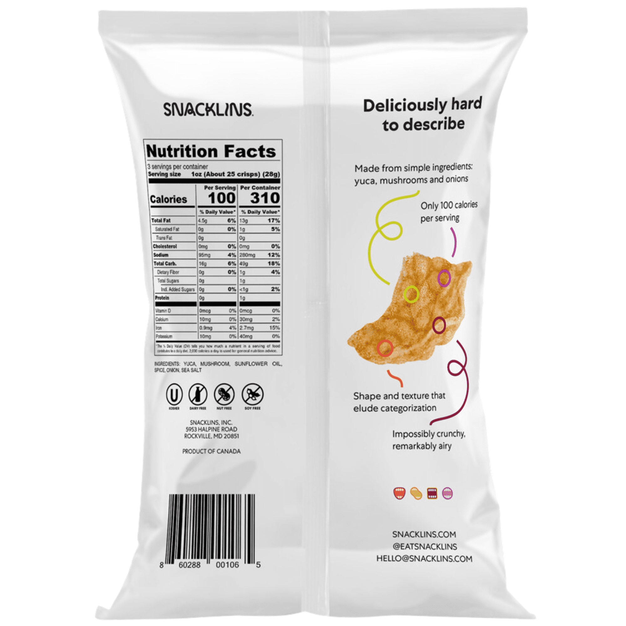 SNACKLINS Plant Based Crisps - Vegan Healthy Snacks - Gluten Free, Grain Free, Plant Based Crisps, 100% Kosher, Low Calorie - No Added Sugar, Crunchy, Puffed Snack - Barbeque - 3oz (12 Pack)