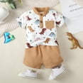 thumbnail image 5 of Mikrdoo Newborn Baby Boys Clothes 6 Months Boys Dinosaur Print Summer 9 Months Boys Pocket Tops Elastic Shorts 2Pcs Outfits Kakhi, 5 of 9