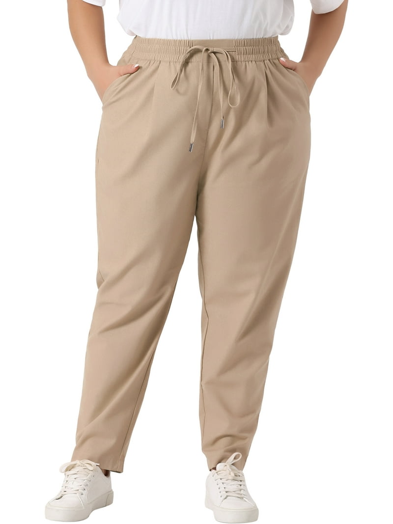 Unique Bargains Women Plus Size Straight Leg Drawstring