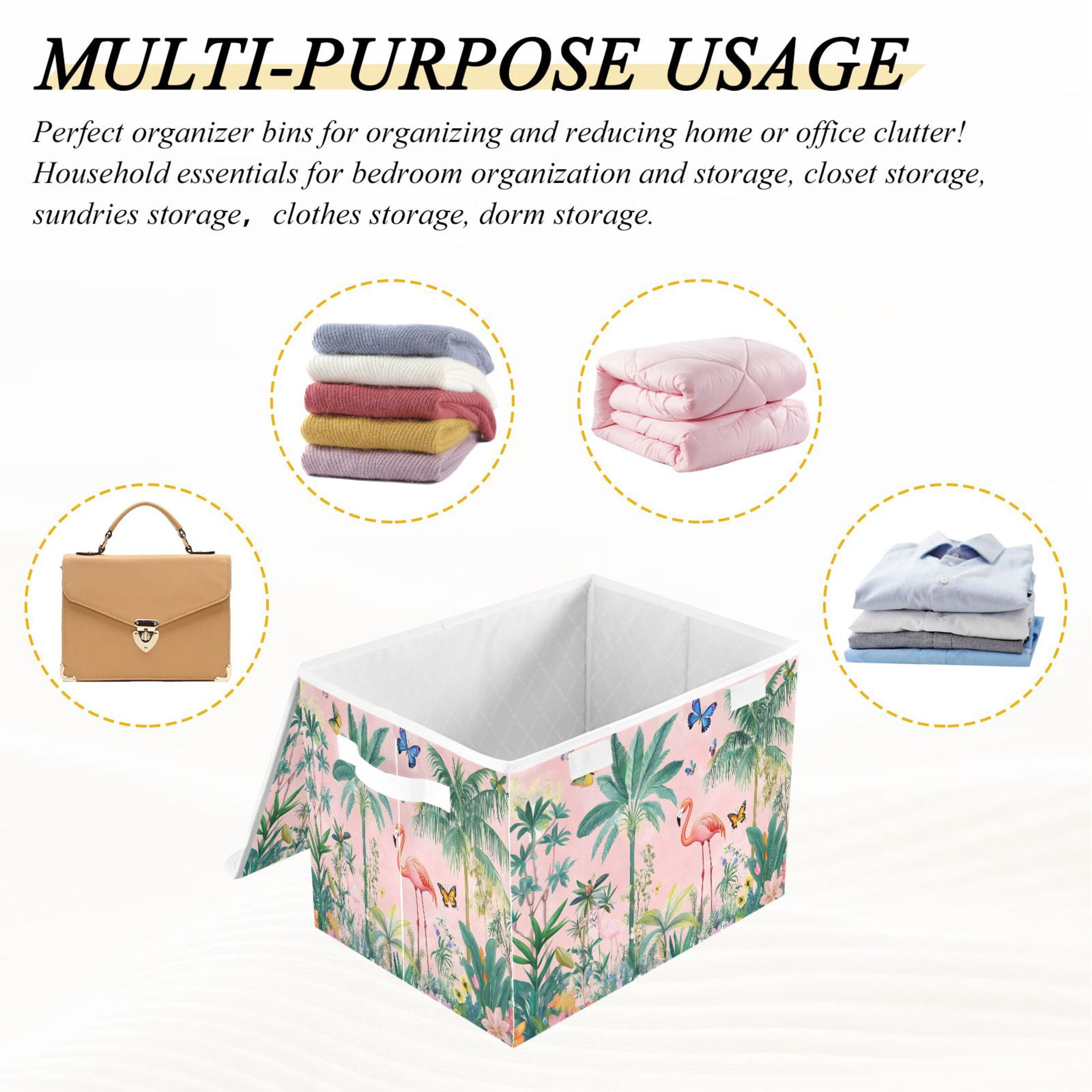Ryvnso Tropical Flamingo Butterfly Large Lidded Foldable Storage Baskets Cubes Boxes Lids Bin for Home