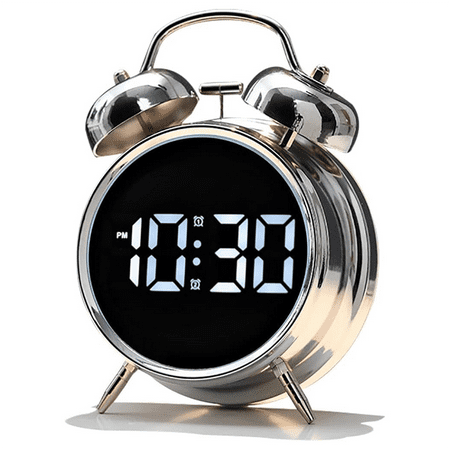 Clock for Sleepers Retro Metal Bell,Large Big Numbers Display with Backlight, Small Bedside Digital Clock for Bedrooms A,1 * clock,Silver