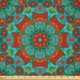 thumbnail image 2 of Ambesonne Orange Mandala Fabric by the Yard Microfiber, Folk Summer Colors, 10 Yards, Vermilion Sea Blue and Teal, 2 of 2