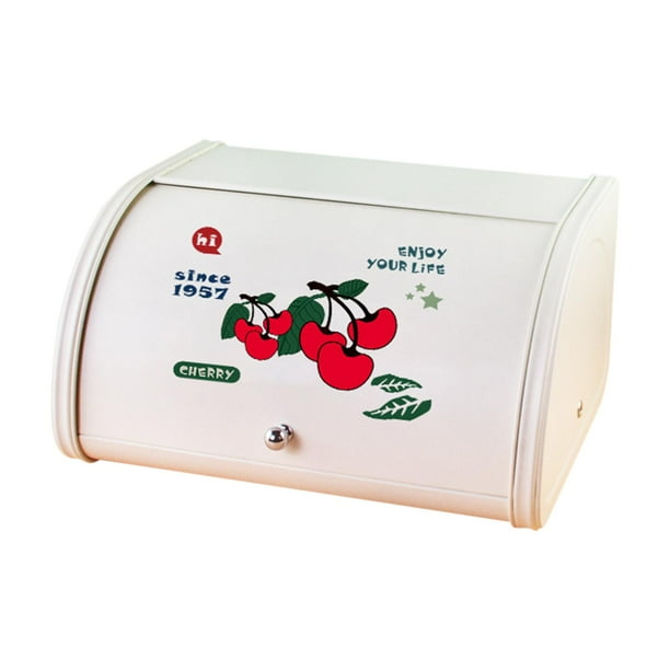 Contenedor de pan con tapa enrollable, contenedor de almacenamiento de cocina, 31 x 26 x 17 cm, gran capacidad, estilo rústico Cereza