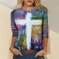 thumbnail image 4 of Blusa de manga larga con estampado de cruz y pintura al óleo vintage para mujer de Honeeladyy, con mensaje "Jesús, fiel a Jesús", con mensaje religioso, 4 of 5