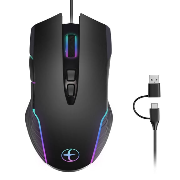 WINDLAND Corded Opticaled Mouse With Ergonomic Computer Jiggler Function Color Lighting 7200DPI For Desktop Laptop