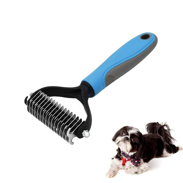 Pet Grooming Tool 2 Sided Undercoat Rake for Cats and Dogs Safe Dematting Comb for Easy Mats Tangles Removing No More Nasty Shedding and