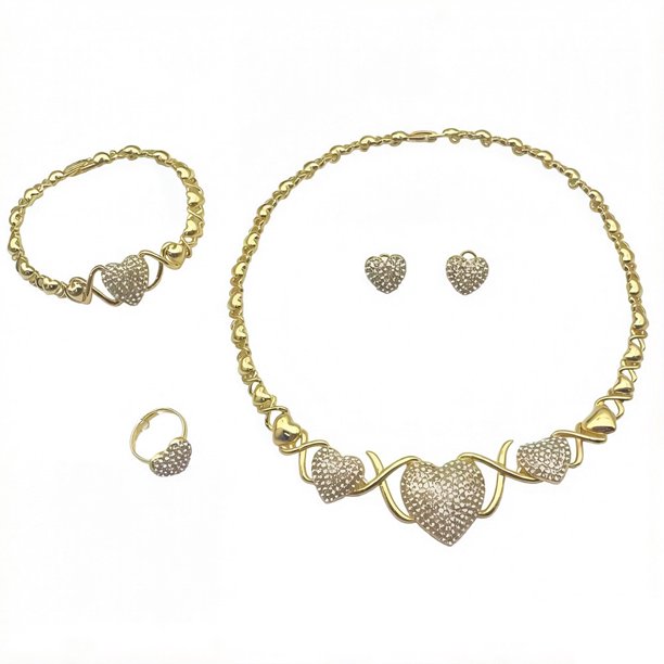 RRR Juego de 4 joyas for mujer: collar, anillos, pulseras y pendientes