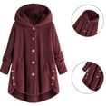 thumbnail image 4 of Winter Women Plush Hooded Coat Long Sleeve Solid Fuzzy Fleece Casual Overcoat Button up Ear Hooded Jacket Outwear with Pocket, 4 of 7