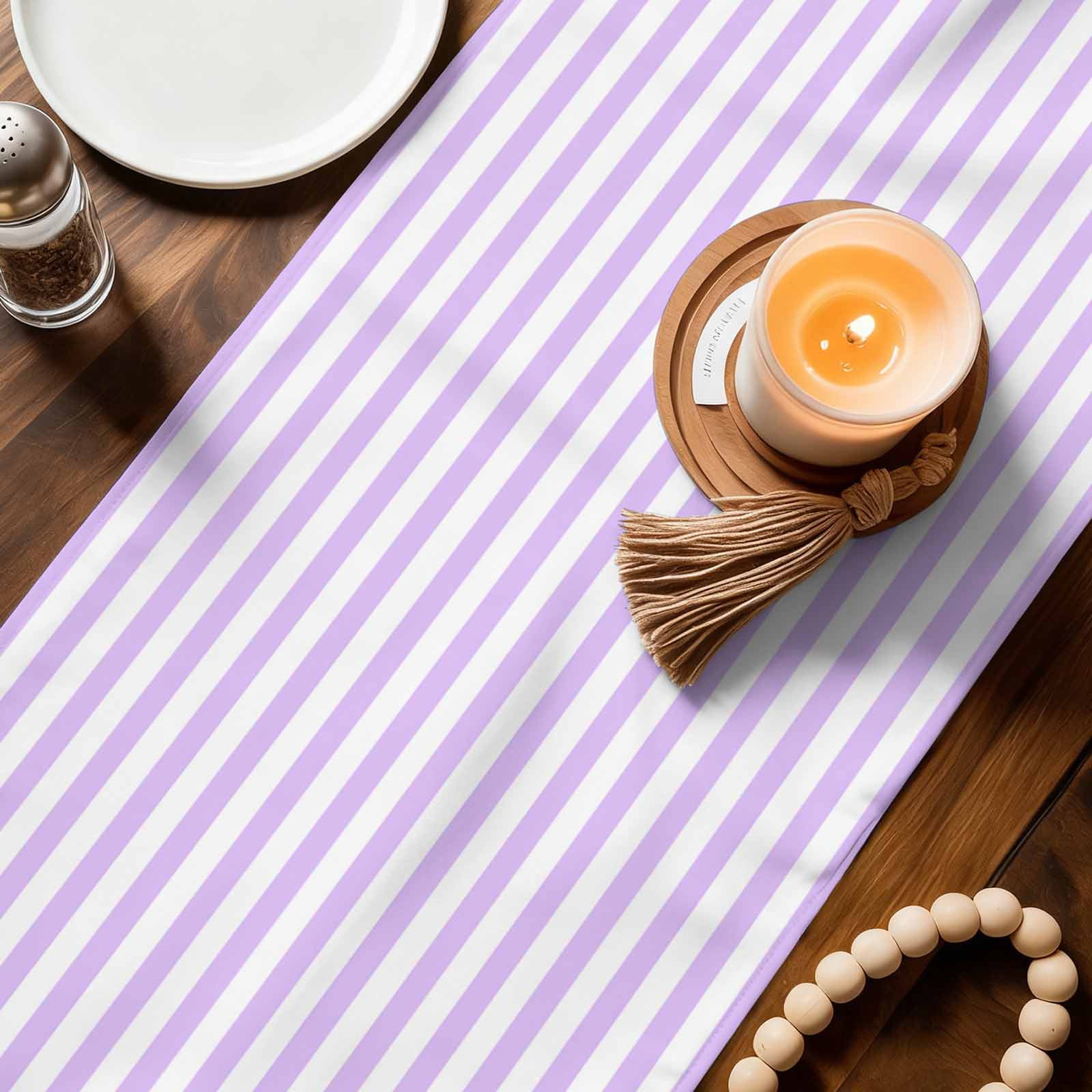 Purple White Stripe Table Runner Linen Burlap Table Runner 90 Inches Long Modern Minimalist Geometric Striped Dresser Scarves for Kitchen Island Coffee Dining Room Party Wedding Holiday Decor 13"x90"