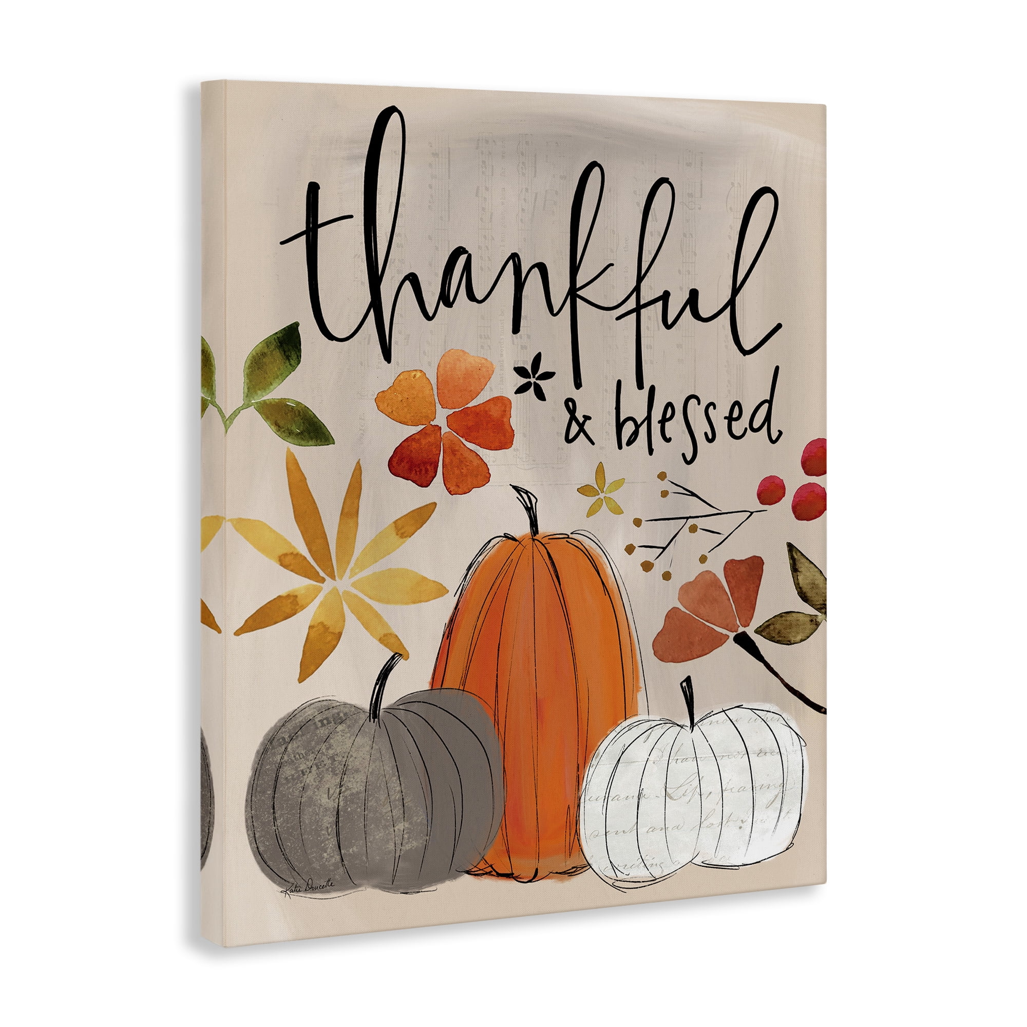Stupell Industries Thankful & Blessed Pumpkins Botanical & Floral Painting Gallery Wrapped Canvas Art Print Wall Art, 24 x 30