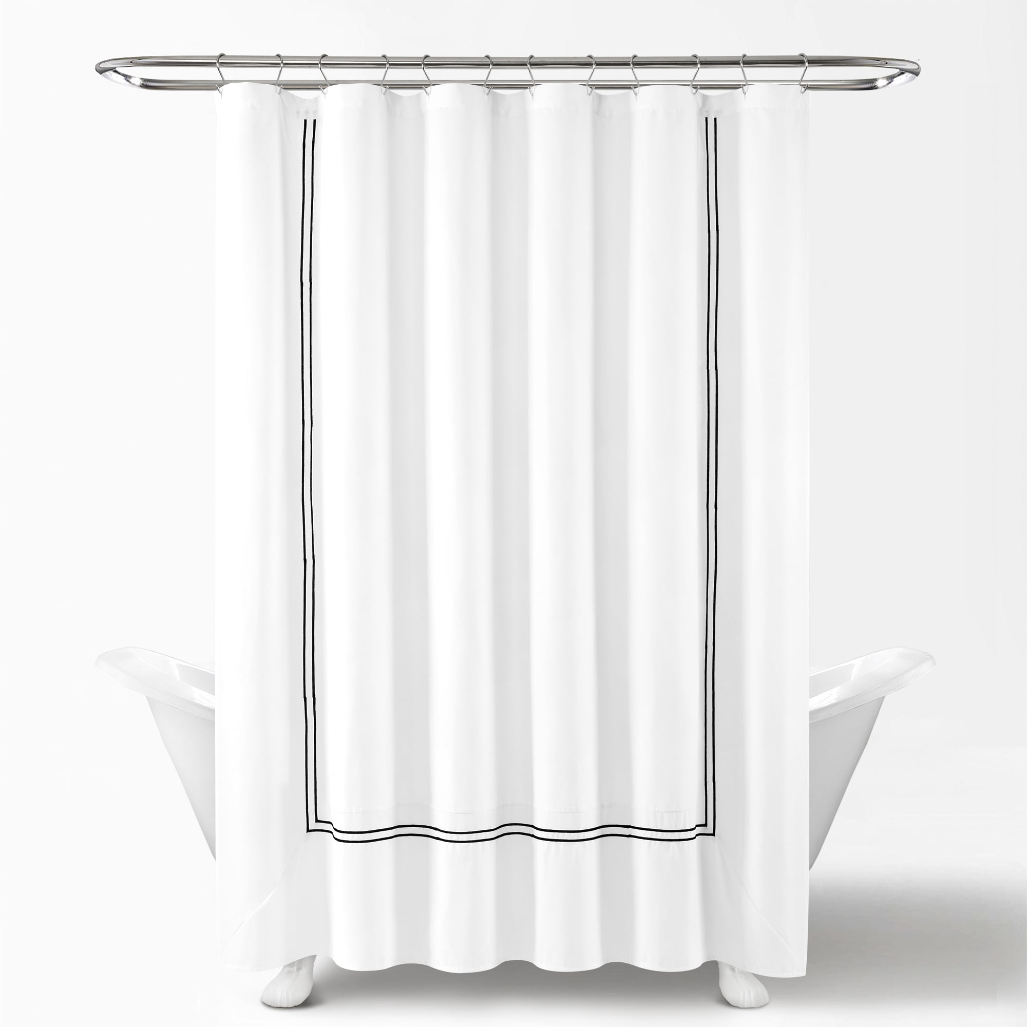 Lush Decor Micro Fiber Hotel Collection Shower Curtain White/Black Single 72X72