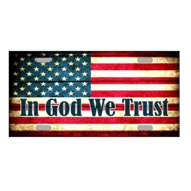 In God We Trust American Flag Metal License Plate 