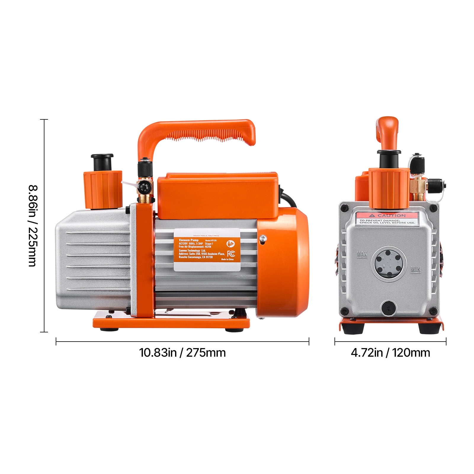 KFFKFF Vacuum Pump, 4 CFM, Single Phase Rotary Vane Vacuum Mechanism, Compatible with R134a R22 R410a Systems, Car AC Vacuum Pump Set with Oil Container for Car Air Conditioning and Resin Degassing