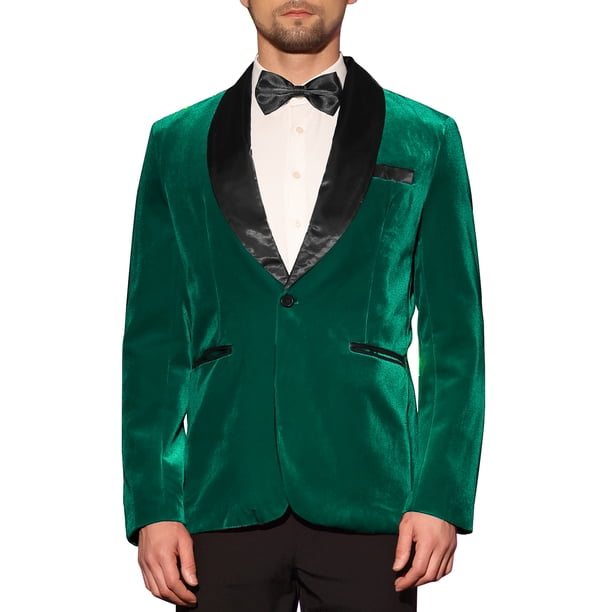 BLAZER DE HOMBRE CON SOLAPA CHIC INSPIRADA, TUXEDO DE VELVET CON UN BOTÓN, AJUSTE SLIM, TRAJE DE BODA, TALLA XL, VERDE OSCURO