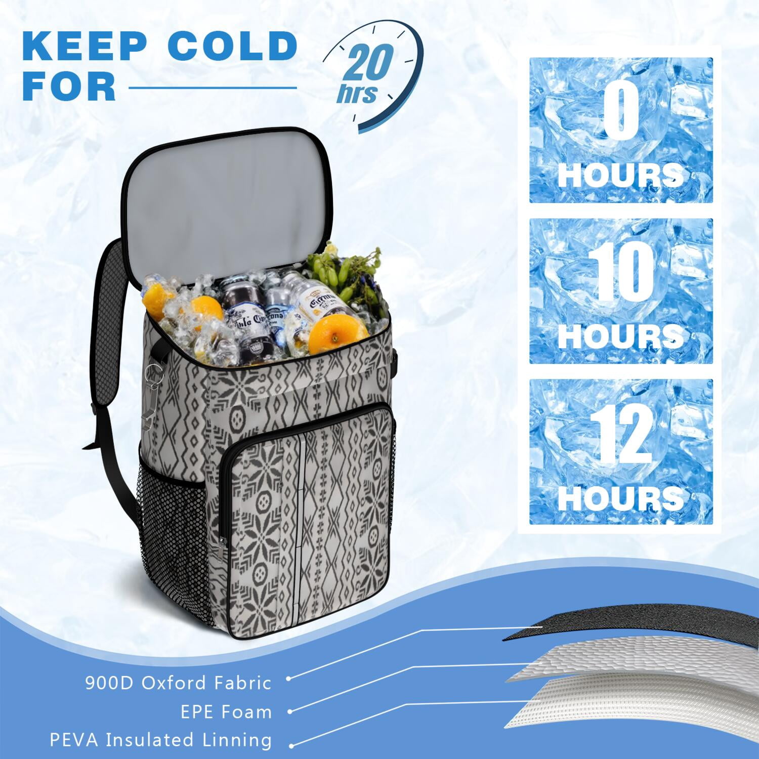 Travel Cooler Bag - Boho Bohemia Pioneer Flower Geometric Line Art Camping Beer Cooler Backpack with Bottle Opener- Waterproof Insulated Picnic Backpacks - Cooler Bag for Beach