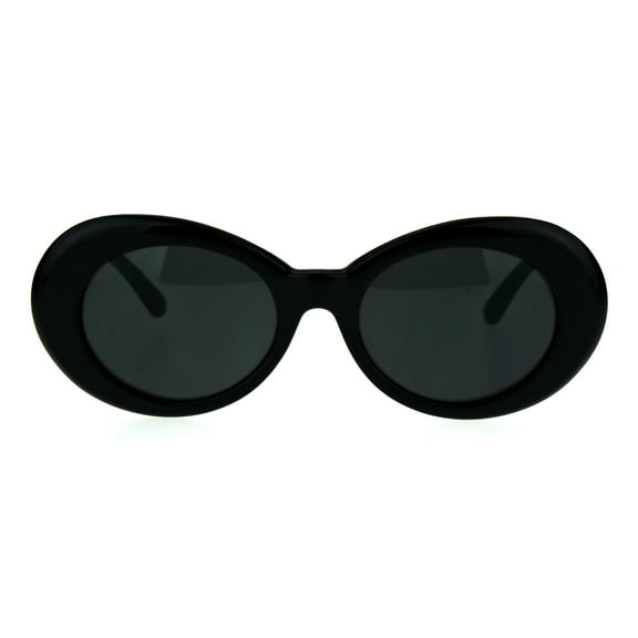 Womens Thick Plastic Mod Oval Shaggy Retro Fashion Sunglasses All Black