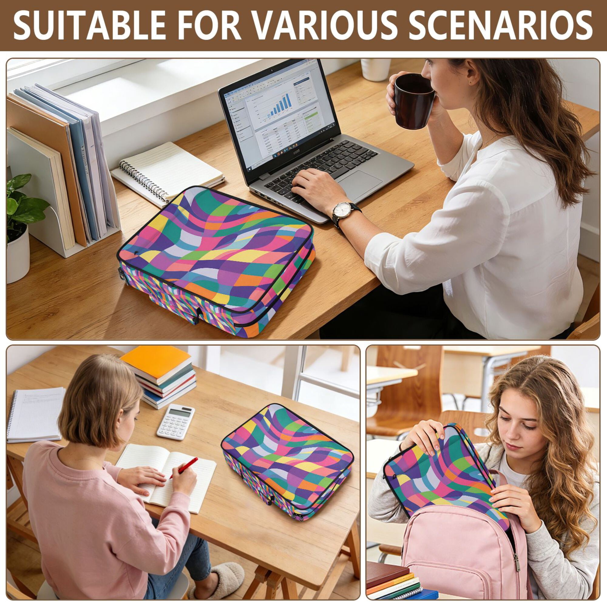 FORMRS Accordion File Folder A4 Size 7-Pocket Expanding Document Organizer Bag with 3 Ring Binder, Colorful Wavy Pattern