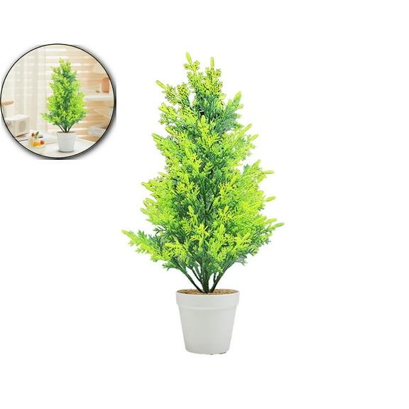 VQPeo Artificial Cedar Tree, Realistic Simulated Christmas Tree with Foliage, Festive Decor for Living Room, Bedroom & Office – Includes White Pot