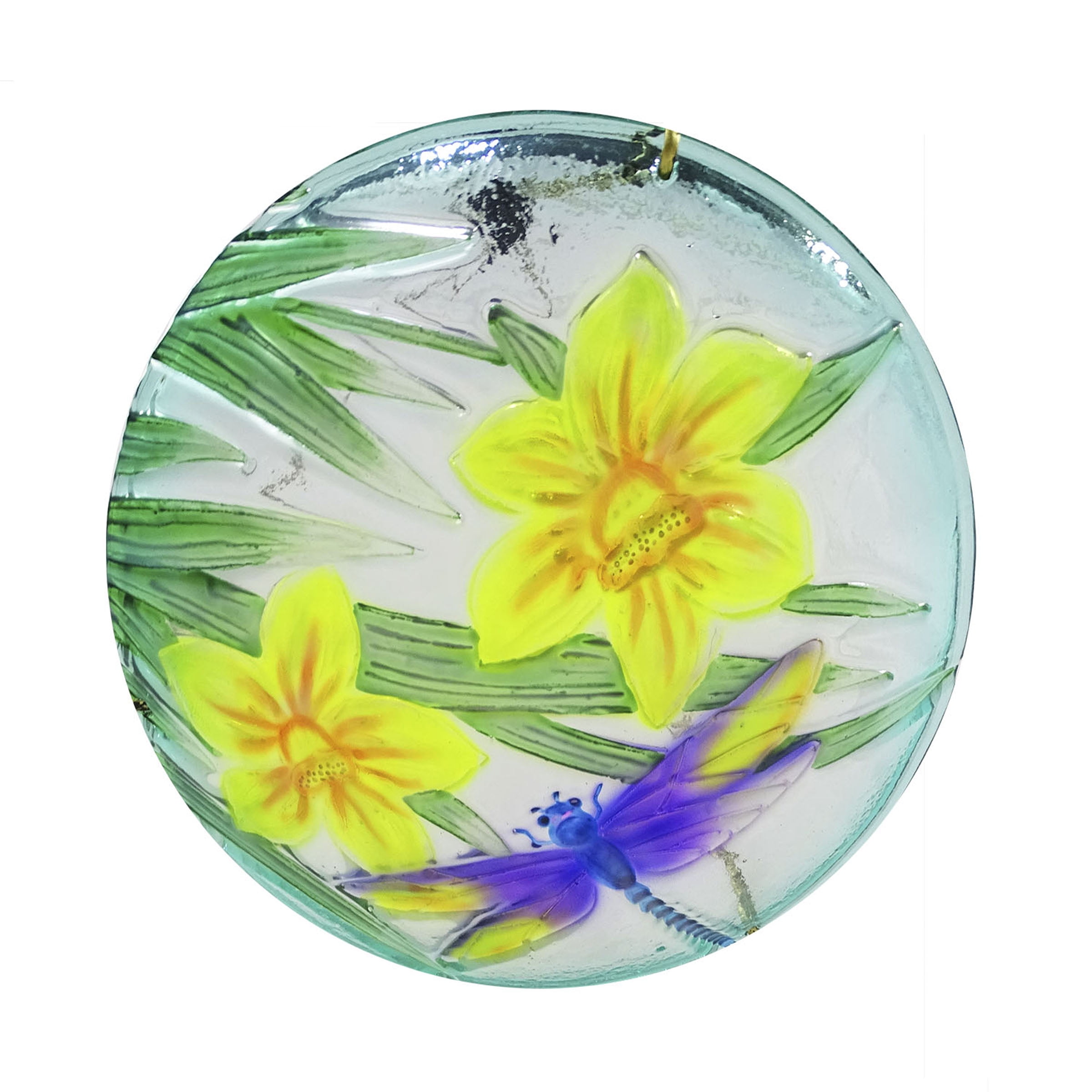 Alpine Corporation Hanging Glass Bird Feeder with Flowers & Dragonfly, Multicolor