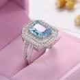 thumbnail image 3 of Aquamarine Blue Princess Cut Band Gift Women's 925 Silver Wedding Ring Size 6-10, 3 of 5