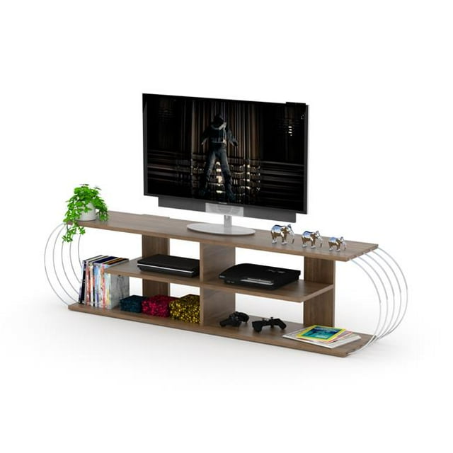 Homedora HD-CAS-TV-RF170301 Meuble Tv , Noyer & Chrome