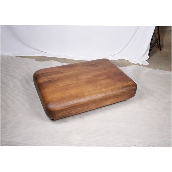 JERFIT 42 Inch Round Coffee Table for Living Room, Handmade Solid Wood Modern Cocktail Table with Smooth Round Edge, Low Profile Natural Wood Brown Center Table
