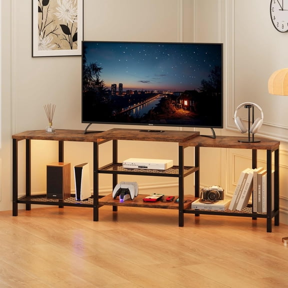 LED TV Stand for TVs Up to 75 Inch, 67 Inch Large Entertainment Center with Power Outlets, 3-Tier Open Storage Shelves, Media TV Console Table for Living Room, Bedroom