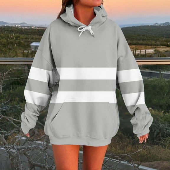 Oversized Sweatshirt for Women, Women's Contrasting Blouses Hooded Sweatshirts Long Sleeved Pocket Fashion Top, Gray XXL