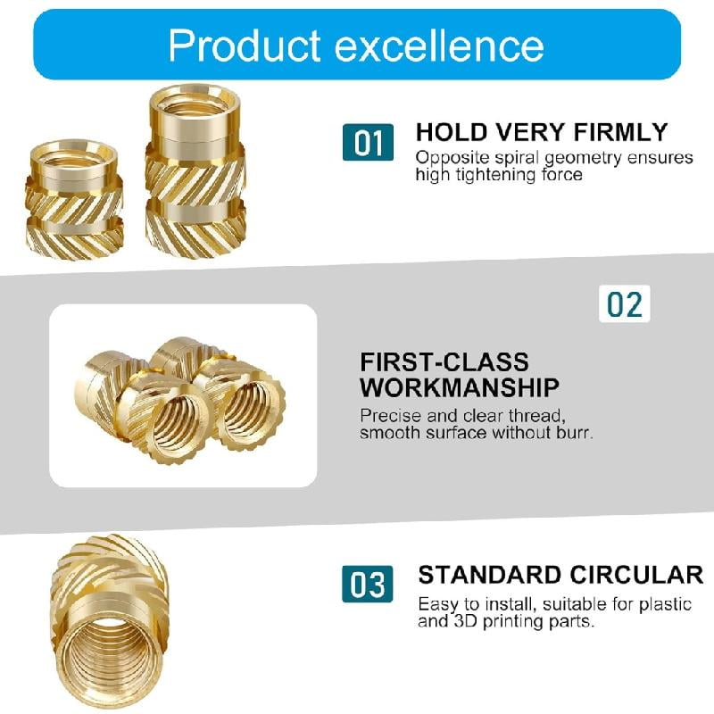 BQBQERT 380Pcs Brass Knurled Nut 2/2.5/3/4/5/6mm Threaded Inserts Metric Knurled Nut Assortment Kits for 3D Printing
