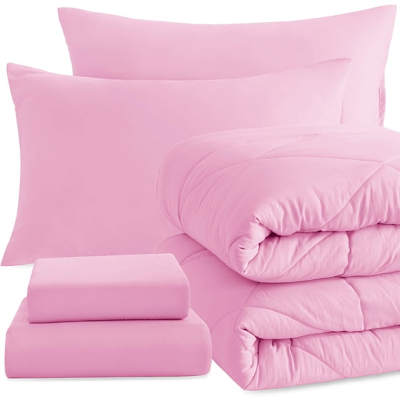 Juego de edredón NTBAY Twin con sábanas, 5 piezas, microfibra rosa