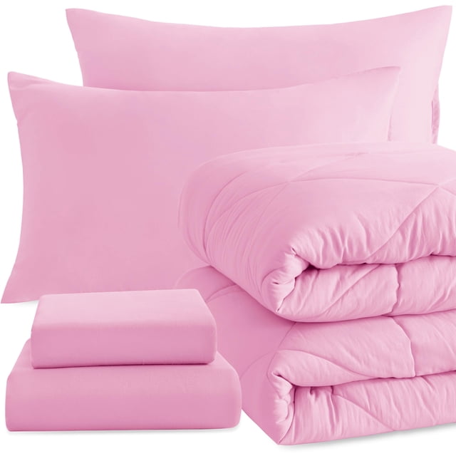 Juego de edredón NTBAY Twin con sábanas, 5 piezas, microfibra rosa
