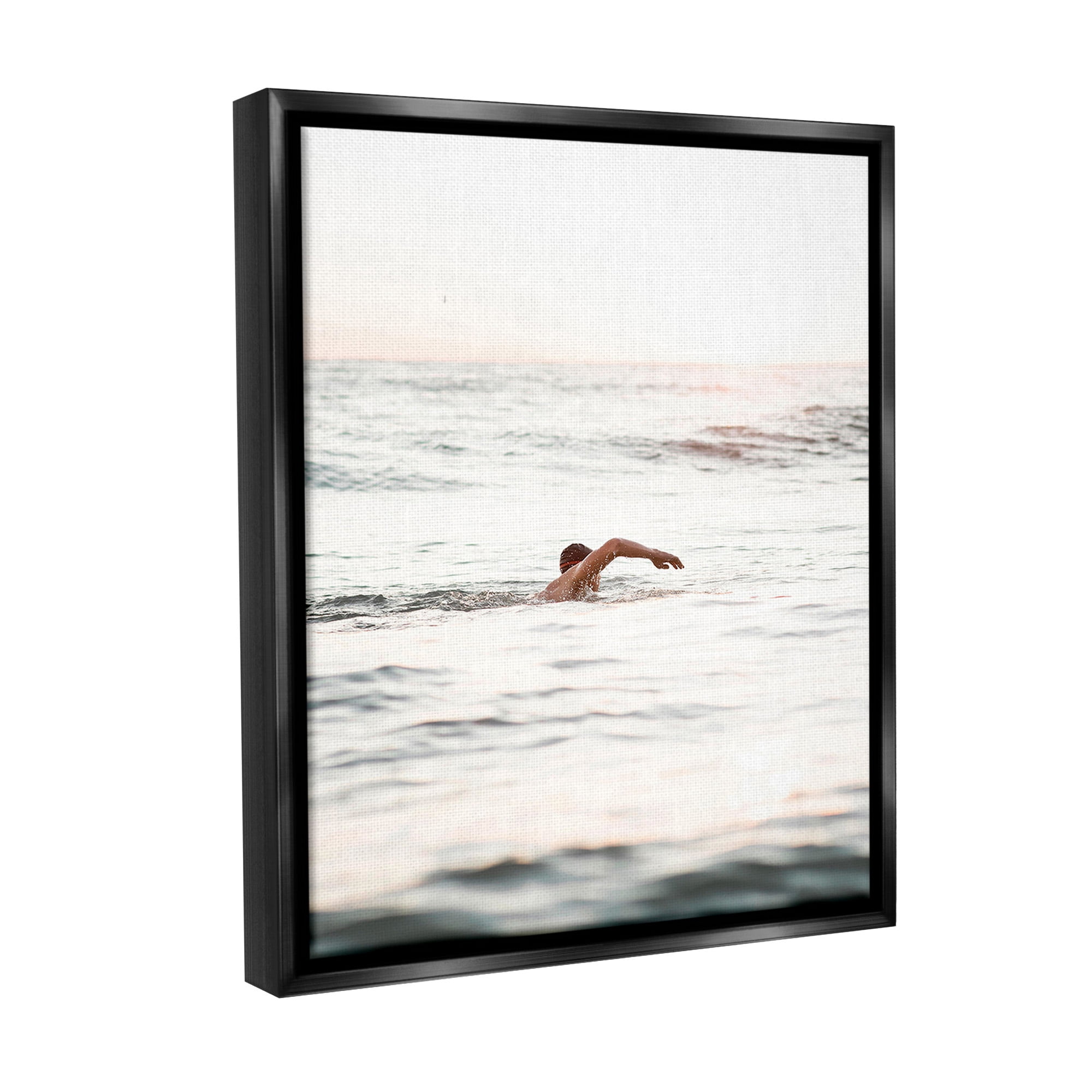 Stupell Industries Person Swimming in Sea Novelty Photography Black Floater Framed Canvas Art Print Wall Art, 17 x 21