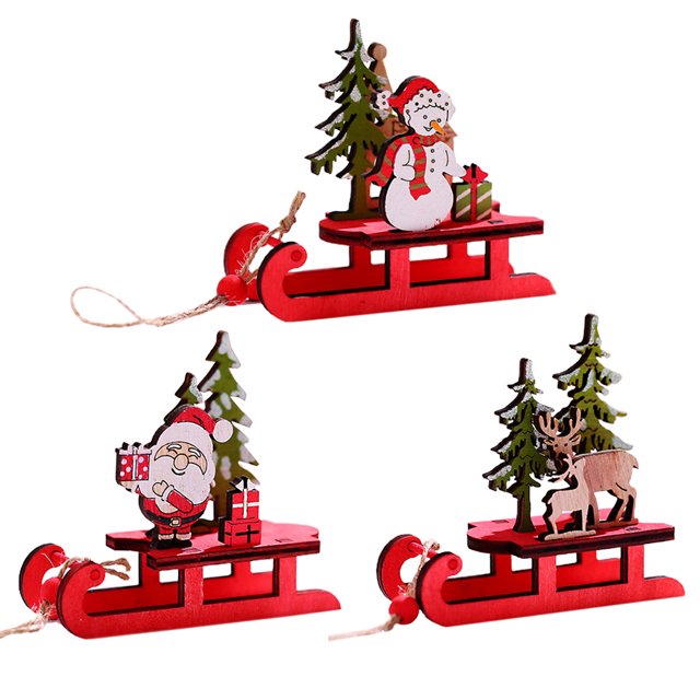 3 uds DIY Navidad trineo de madera decoraciones Navidad artesanía de madera hermosa práctica decoración del hogar de Navidad