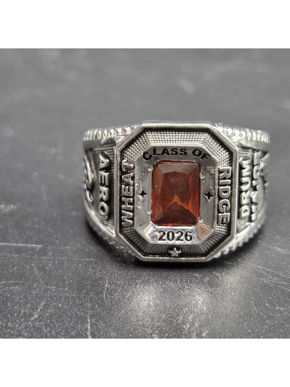 Men's Customized Class Ring for High School 2026 Custom Square Birthstone 925 Sterling Silver Engraved Name Pattern - Two Tone Ring
