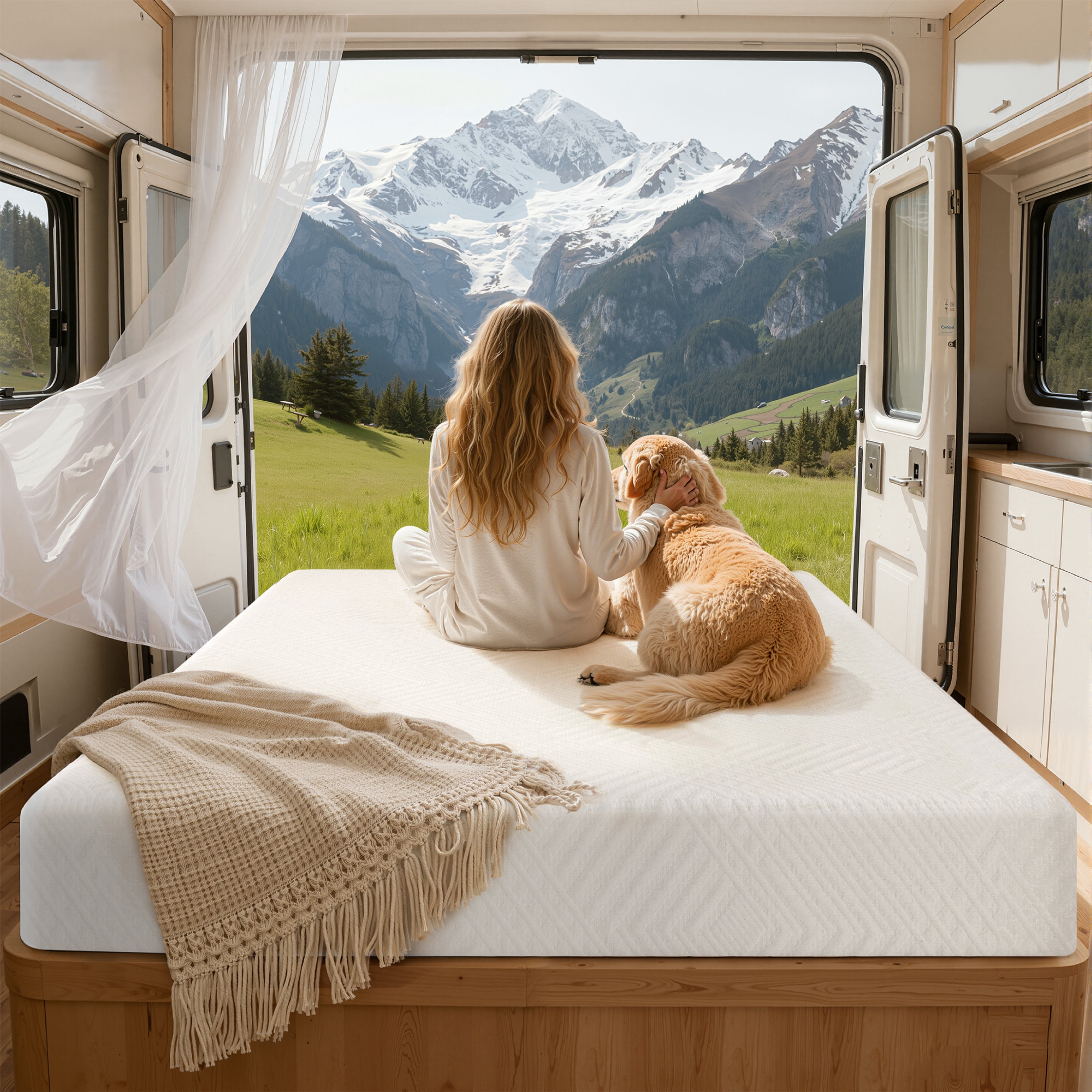 MLILY Short Queen RV Mattress in a Box, 8 inch Mattresses for RVs, Campers & Trailers, Green Tea Memory Foam Mattress for Cool Sleep & Pressure Relief, Medium, 60" x 75"