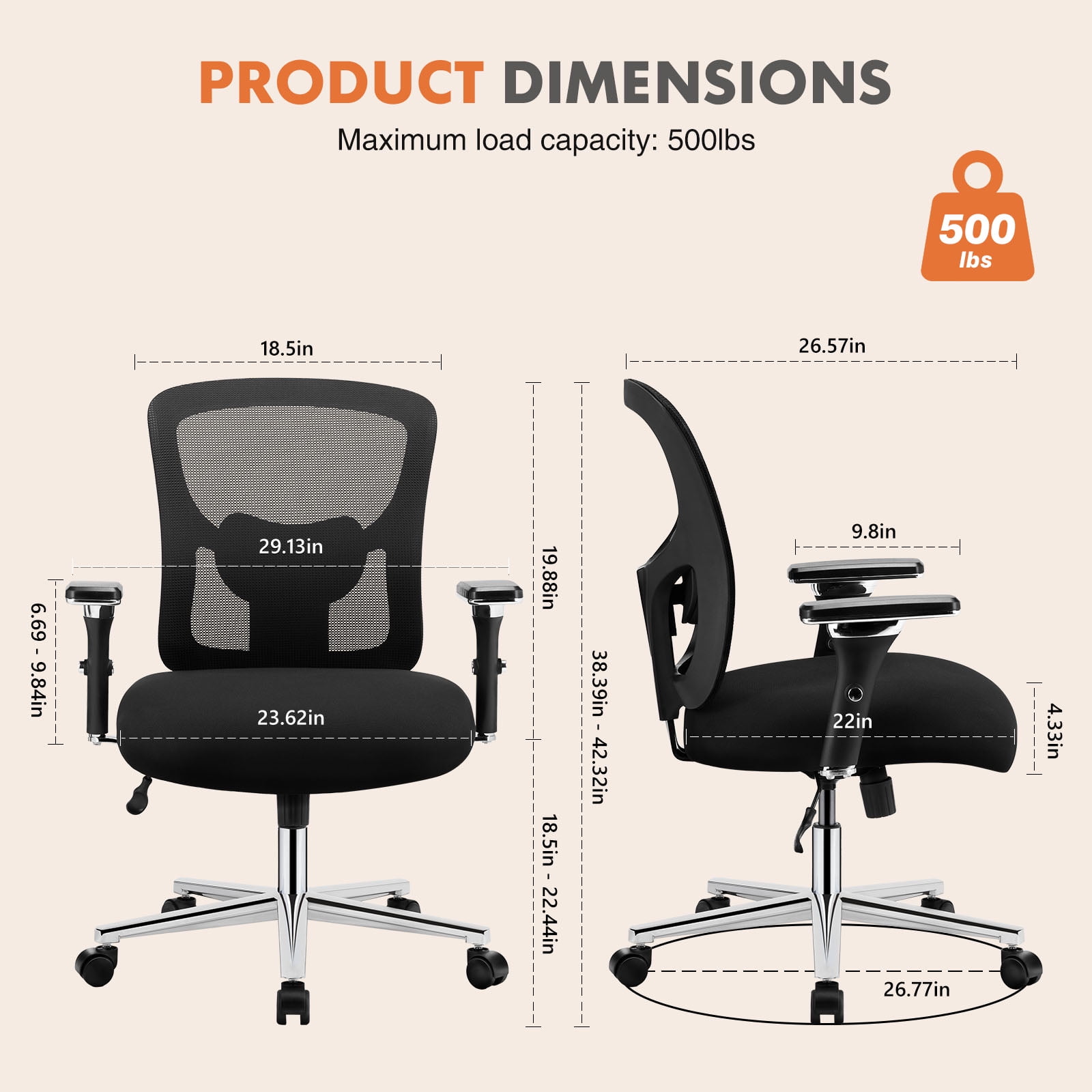 MAYEERTY Ergonomic Office Chair, Comfort Home Office Task Chair, Lumbar Support Computer Chair with Flip-up Arms, Black