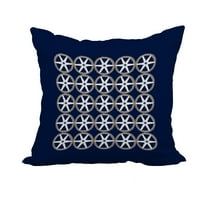 20 x 20 Inch Nautical Geo Square Navy Geometric Print Decorative Polyester Throw Pillow with Linen Texture