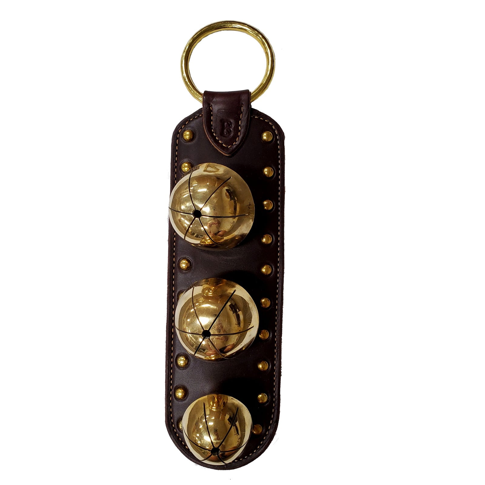 Dark Brown Leather Strap with 3 Rump Bells Sleigh Bell Door Hanger Made