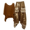 thumbnail image 1 of Conjunto de camiseta y pantalones con cuello redondo y manga 3/4 para mujer Wmkox8yi bvn2755, 1 of 8