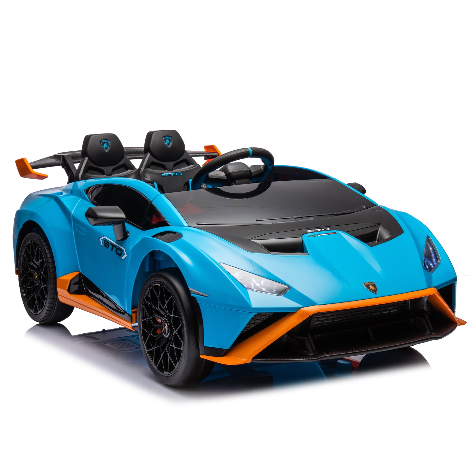 CIPACHO Kids Electric Ride On 24V Licensed Lamborghini Huracan Sto Battery Powered Drift Sports Car Toy with Parent Control, Sound System, LED Headlights, Hydraulic Doors, Blue