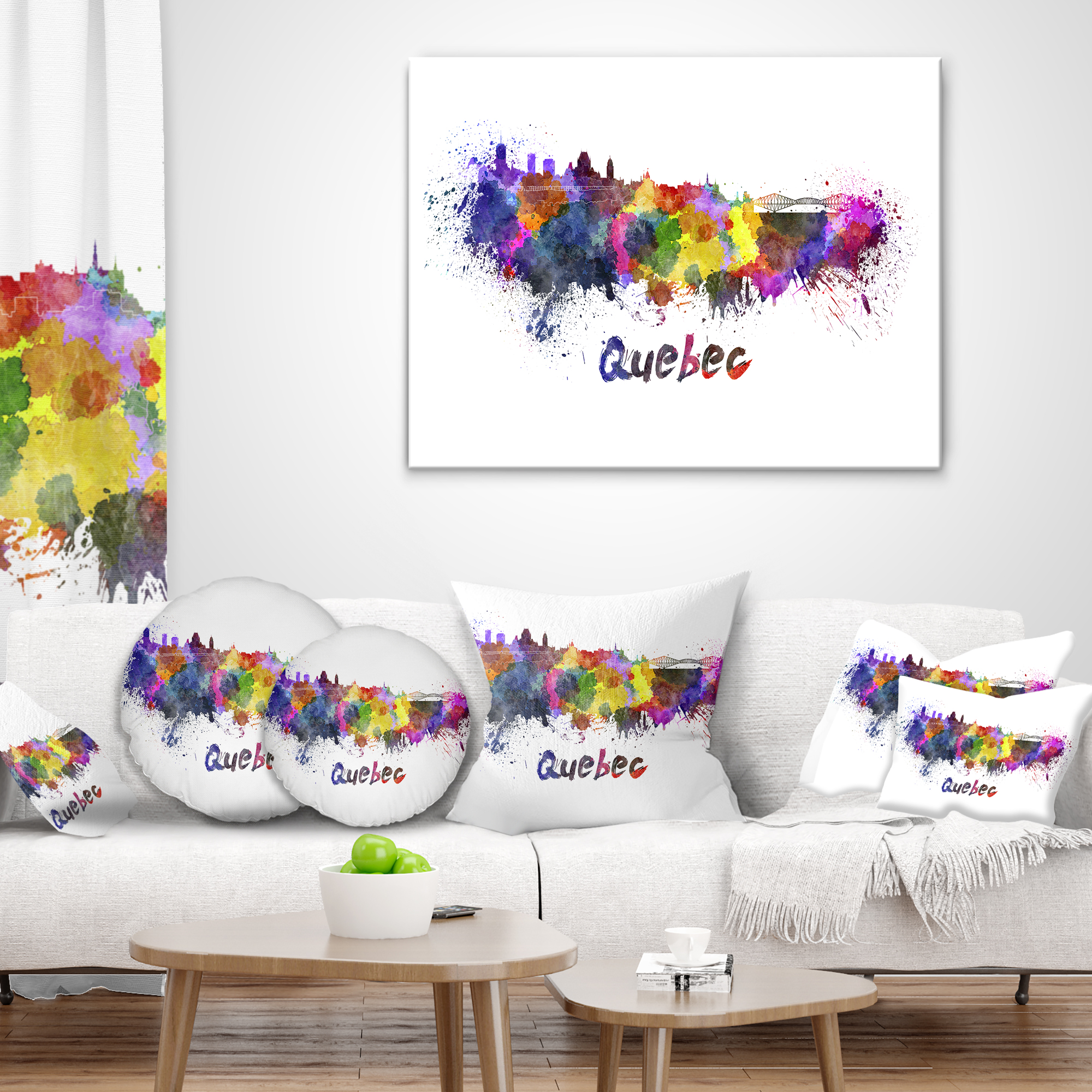 Designart Quebec Skyline - Cityscape Throw Pillow - 12x20