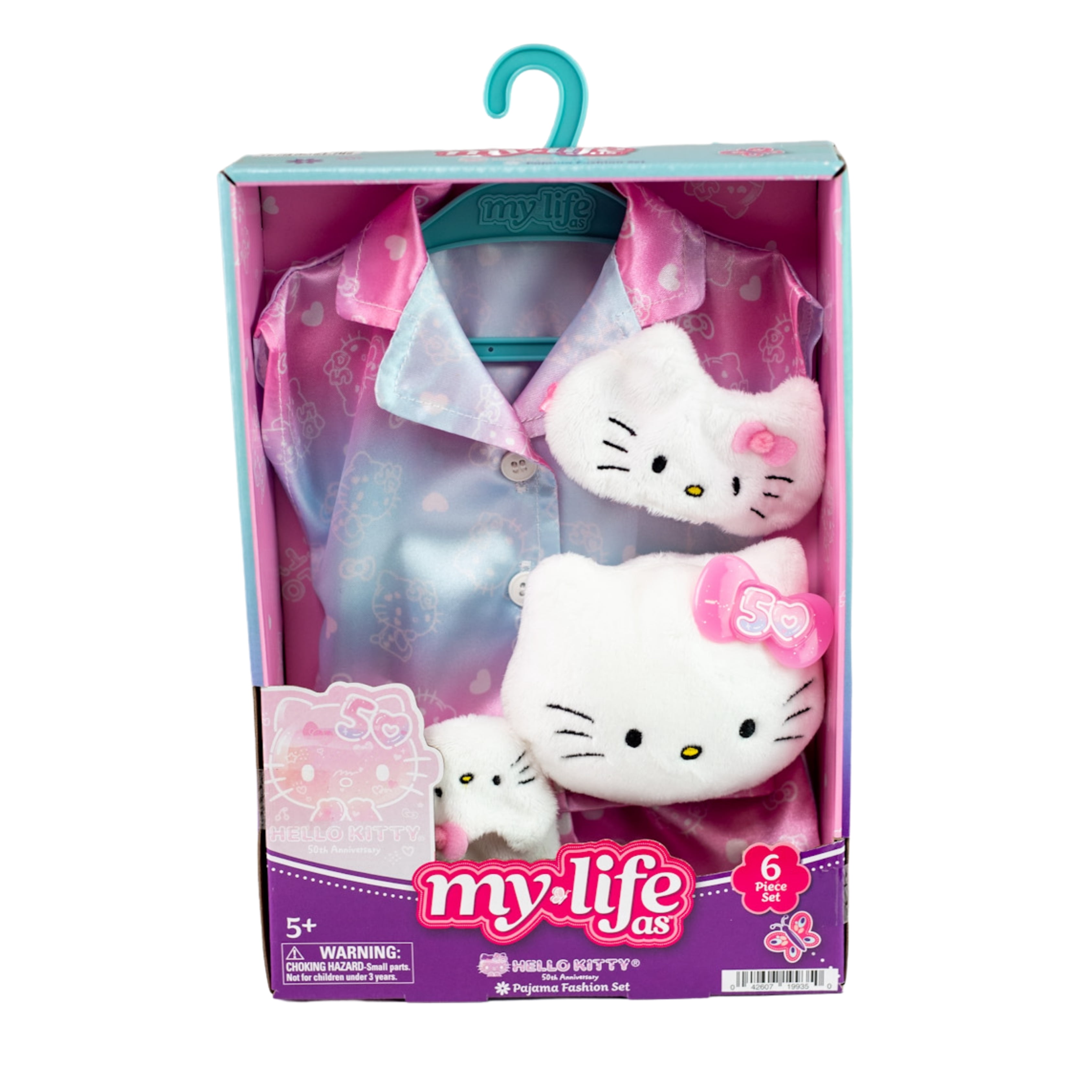 My Life As Hello Kitty PJ Fashion Set for 18" Dolls, 50th Anniversary, 6 Pieces, Pink-Blue-White Multicolor