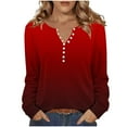 thumbnail image 3 of Loopsun Womens Winter Tops, Long Sleeve T Shirts for Women, Women's Fashion Printed V-Neck Buttoned Long Sleeve Pullover Top Red, M, 3 of 5