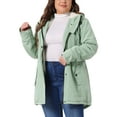 thumbnail image 5 of Agnes Orinda Women's Plus Size Coat Faux Lamb Fur Leather Button Down Long Sleeve Hoodie Jacket Outerwear with Pockets 2X Green, 5 of 7