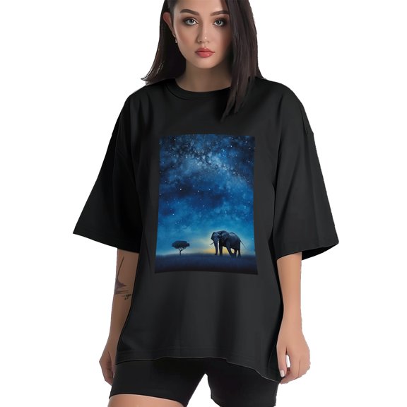 Plus Size Shirt for Women Black Tops for Women Short Sleeves Shirt for Women Elephant And Sky T Shirt Crewneck Shirt for Women XS